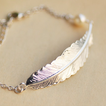 Silver Metal Feather Bracelet
